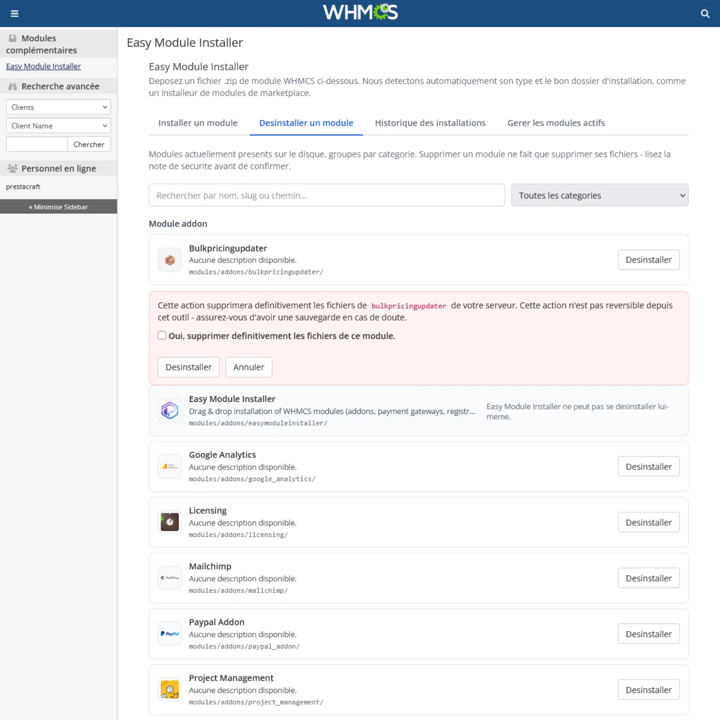Installation et gestion simplifiées des modules WHMCS