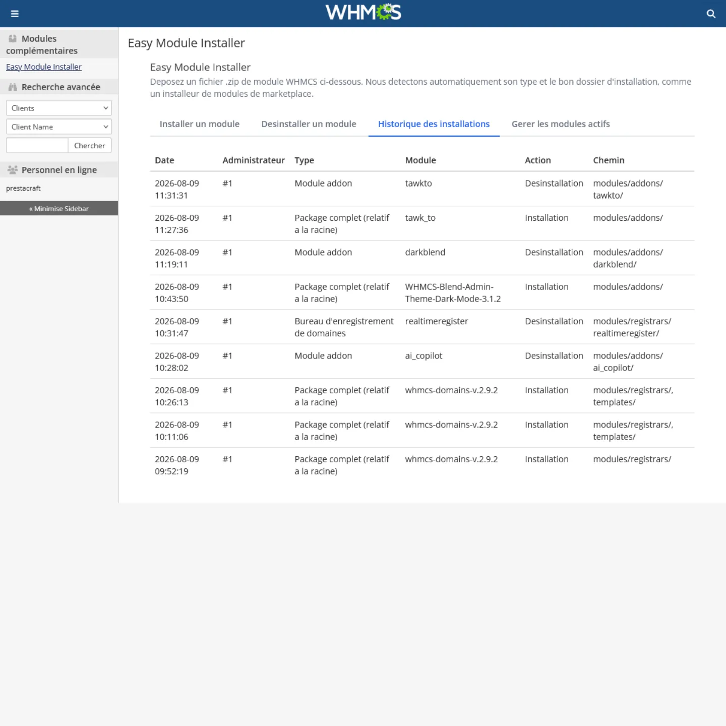 Installation et gestion simplifiées des modules WHMCS