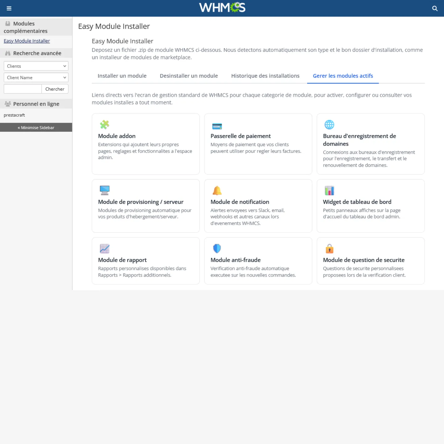 Installation et gestion simplifiées des modules WHMCS